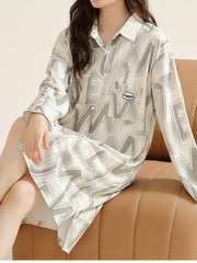 NightDress Casual Long Sleeve Pajama Dress Women's Sleepwear