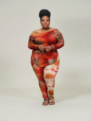 Tie Dye Long Sleeve Top & Pants Set Plus Size Medium Stretch 2pcs