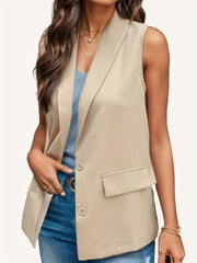 Solid Vest Blazer Sleeveless Women's Clothing