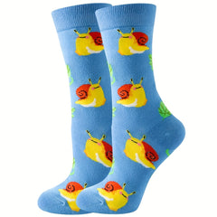 Cartoon Snail Print Socks & Funny Mid Tube Socks Women's Stockings