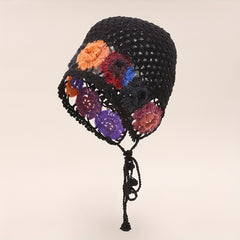 Flower Crochet Knit Hat Colorful Tassel Beanie for Women