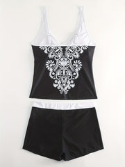 Plus Floral Print Boho Tankini Set Women's Plus Size Cami Top & Shorts 2 Piece