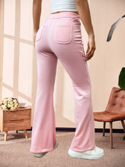 Solid Slim Flare Leg Sweatpants Casual Drawstring Pocket Pants