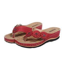Women's Flower Wedge Flip Flops Arch Support Slides