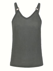Ring Linked Solid Cami Top V Neck Summer Sleeveless Top
