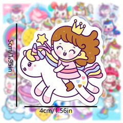 50pcs Little Girls And Unicorn Doodle Stickers for Kids
