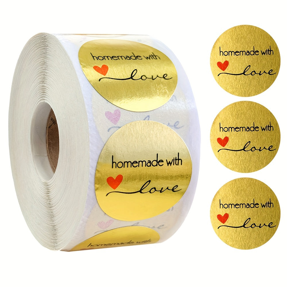 500pcs Round Golden 'Homemade With Love' Stickers Scrapbooking Stationery