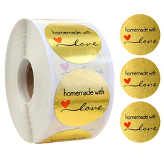 500pcs Round Golden 'Homemade With Love' Stickers Scrapbooking Stationery