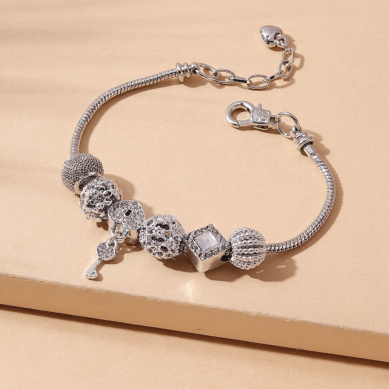 Beaded Charm Bracelet with Flower & Star Pattern