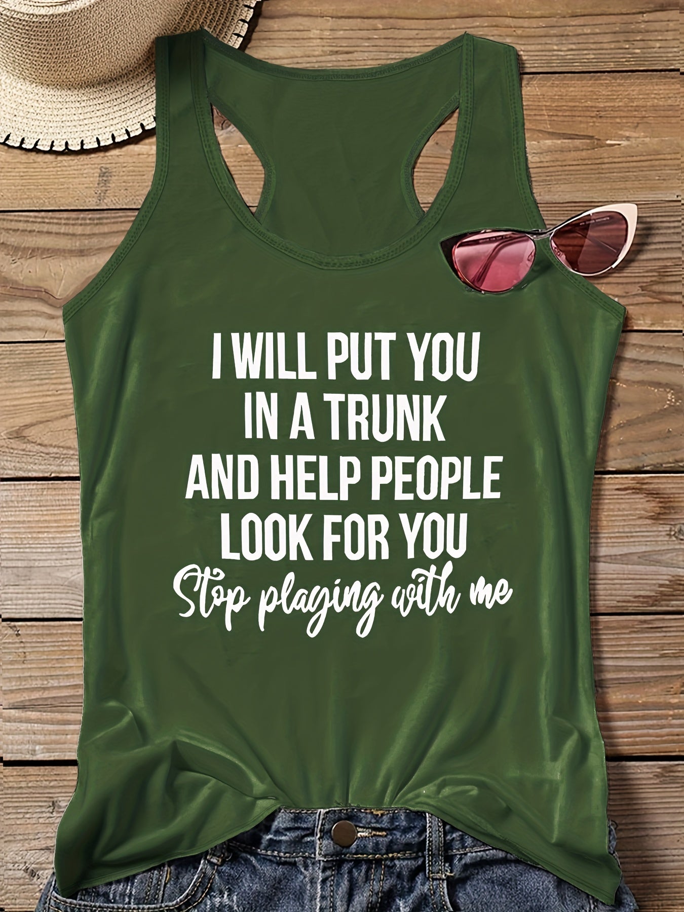 Casual Tank Top Women's Plus Slogan Print Vest Top