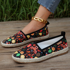 Women's Christmas Reindeer Pattern Flats Slip On Shoes