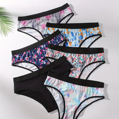 6 Pack Plus Size Floral Print Mid Waist Briefs Set
