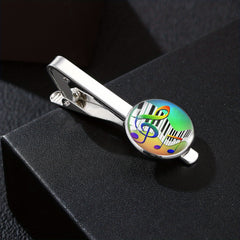 Vintage Piano Keyboard Music Note Round Tie Clip Buckle Gift