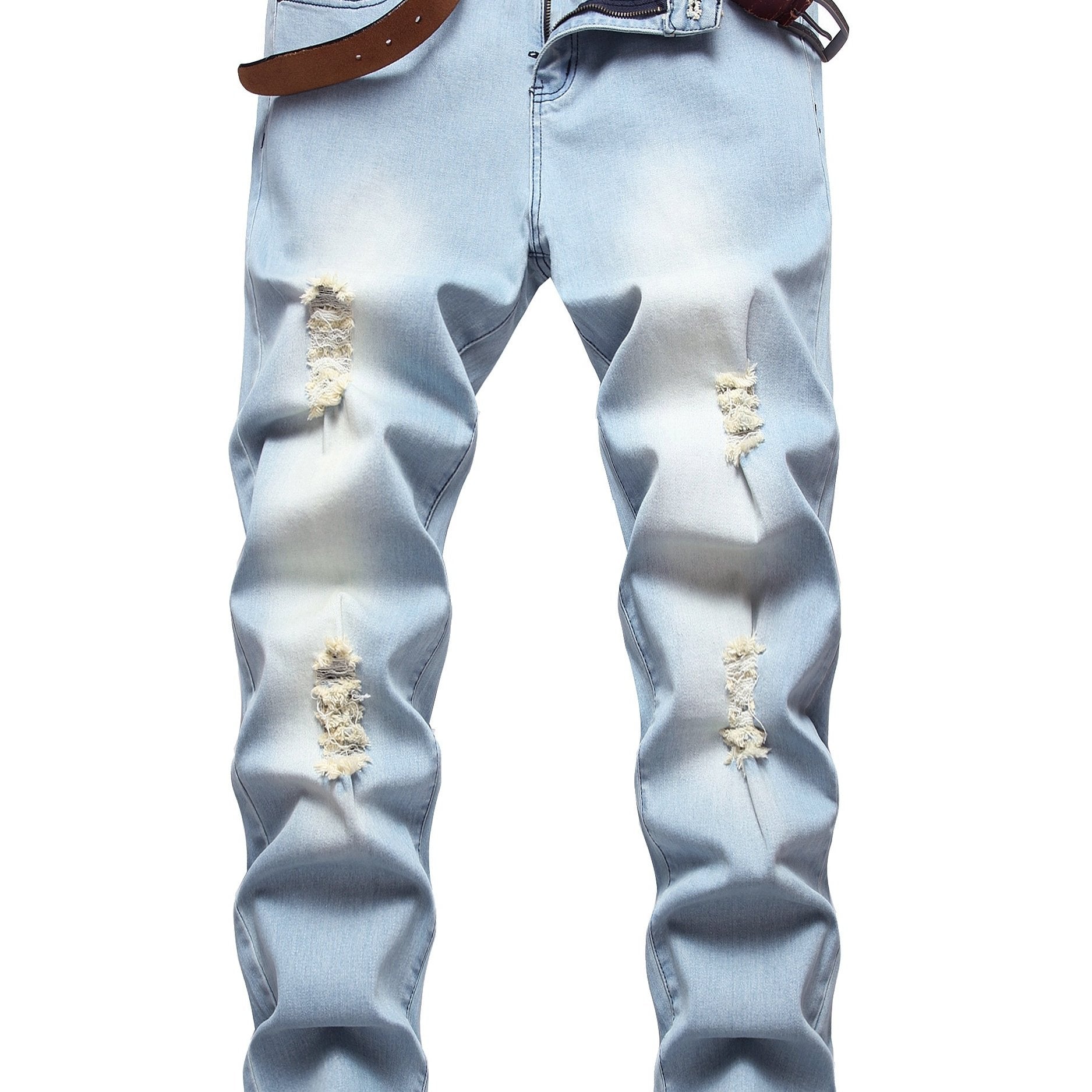 Men's Slim Fit Stretch Jeans Ripped Washed Denim Pants