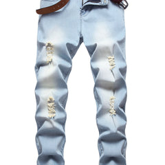 Men's Slim Fit Stretch Jeans Ripped Washed Denim Pants