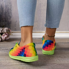 Women's Rainbow Argyle Boat Shoes Lightweight Flats
