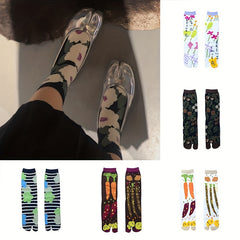 Cartoon Print Toe Socks Women's Mid Tube Stockings