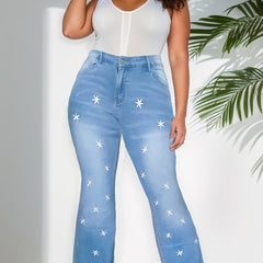 Women's Plus Star Embroidery Flared Leg Jeans