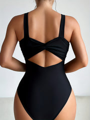 Hollow Out One Piece Swimsuit High Cut Deep V Neck Bathing Suit