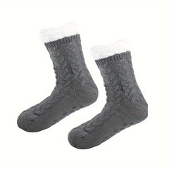 Cozy Slipper Socks with Grippers Thick Warm Fuzzy Sleep Socks