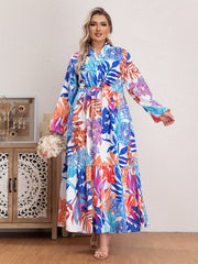 Floral Print Long Sleeve V Neck Maxi Smock Dress