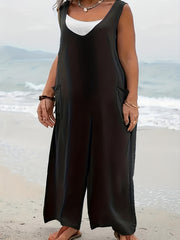 V Neck Wide Leg Tank Jumpsuit With Pockets