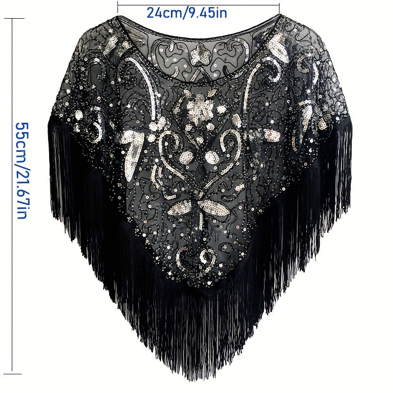 Vintage Tassel Sequins Embroidery Shawl Flapper Wrap Cardigan Cloak