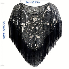 Vintage Tassel Sequins Embroidery Shawl Flapper Wrap Cardigan Cloak