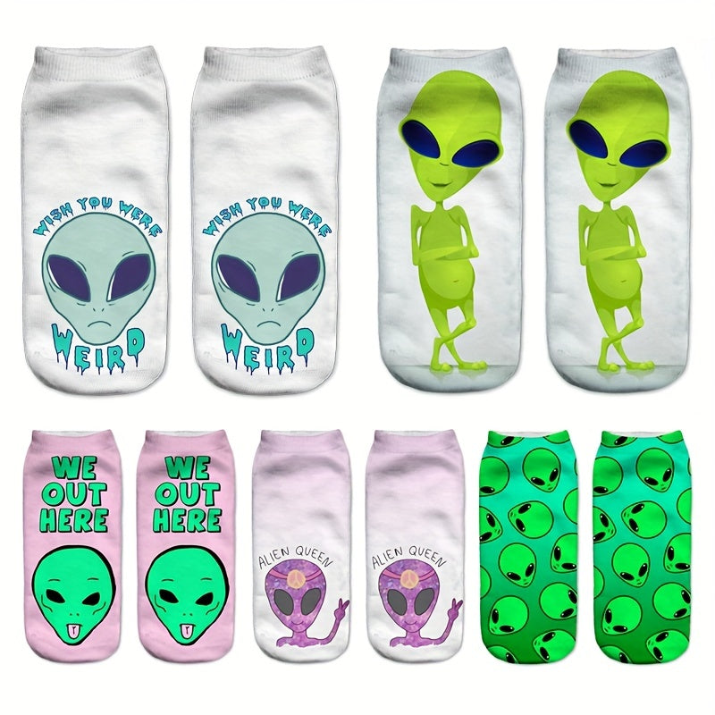 5 Pairs Alien Print Socks Low Cut Women's Stockings