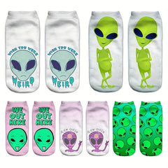 5 Pairs Alien Print Socks Low Cut Women's Stockings