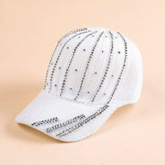 Knitted Baseball Cap With Rhinestones Soft Top Cap