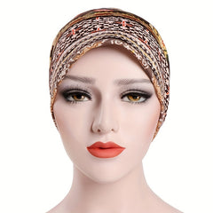Boho Floral Print Beanie Slouchy Chemo Hat Lightweight Headband