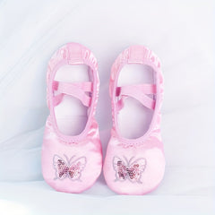 Girls Satin Ballet Dance Shoes with Sequins Embroidery