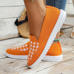 Women's Houndstooth Mesh Slip On Low Round Toe Non slip Soft Shoes