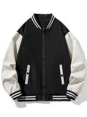 Men's Casual Block Baseball Jacket With Pocket