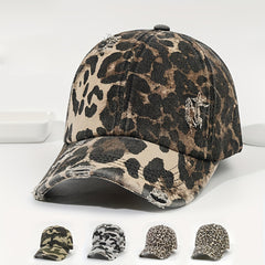 Washed Distressed Baseball Cap Camouflage Leopard Print Dad Hats Adjustable