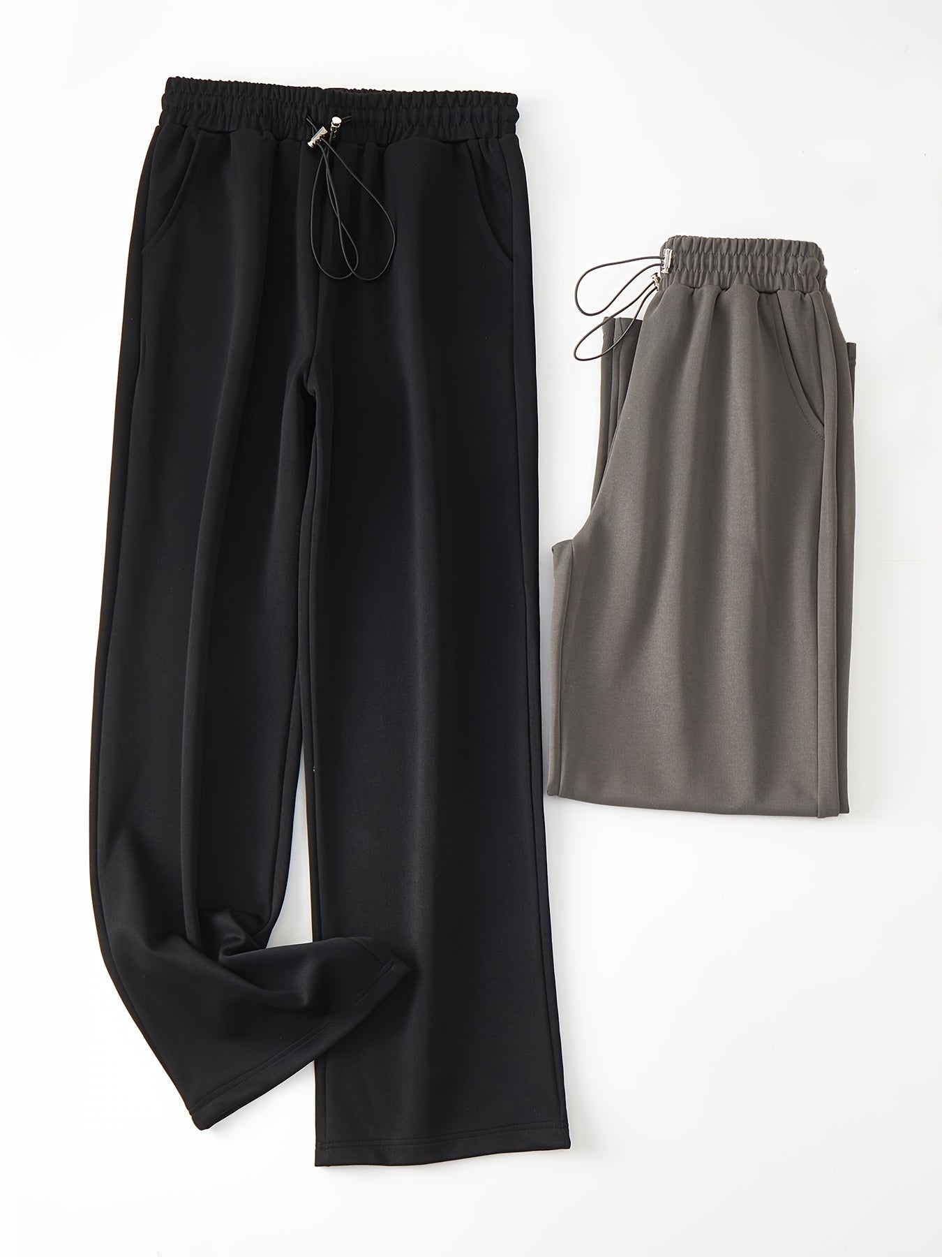 2pcs Straight Leg Sports Jogger Pants Elastic Waist