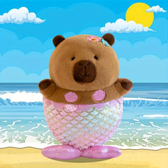 Mermaid Capybara Stuffed Animal with Pink Floral Accents