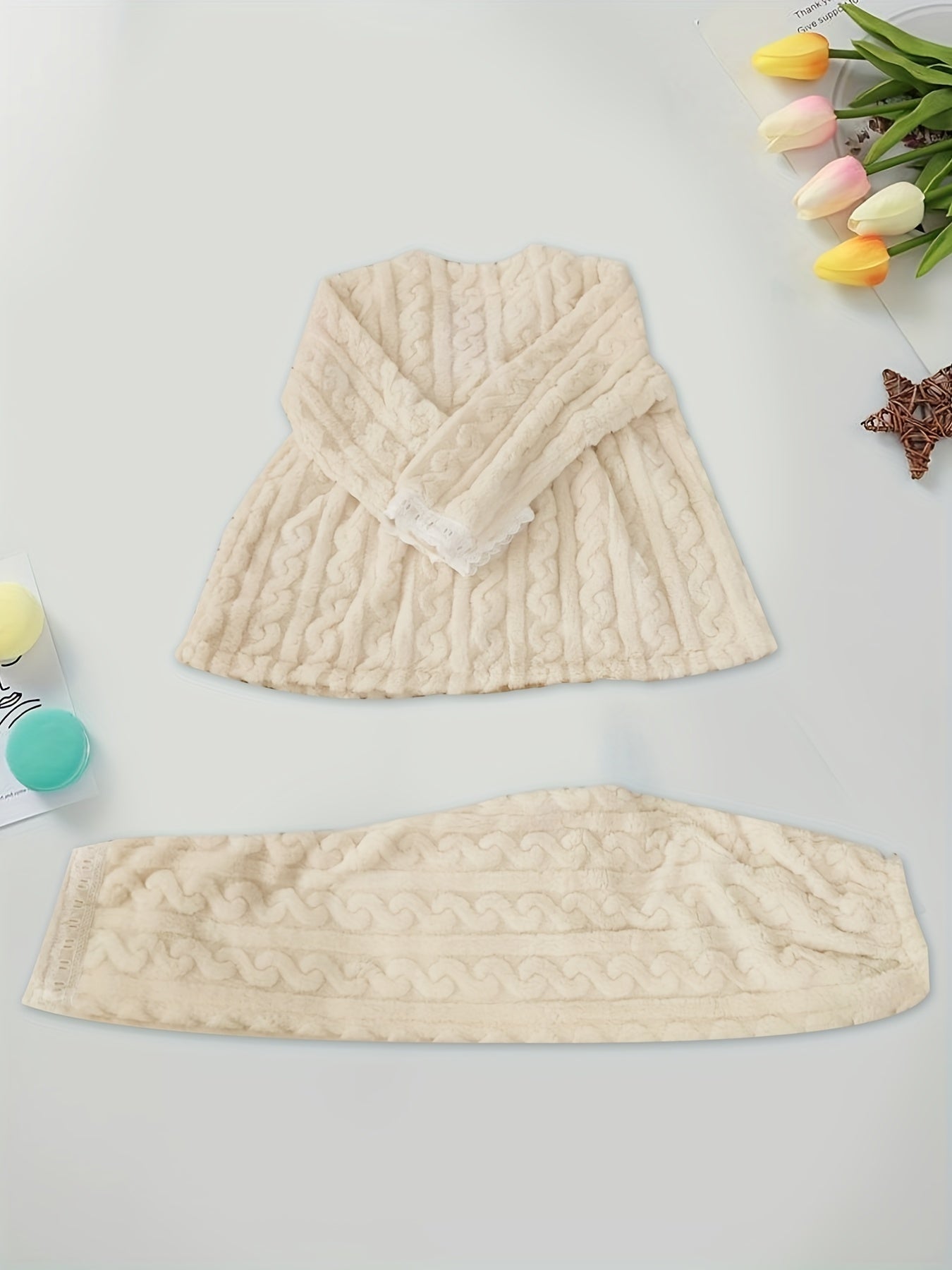 Plush Bow Sleepwear Set Women's Lingerie