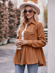 Ribbed Button Up Long Sleeve Blouse