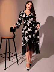 Floral Lantern Sleeve Maxi Party Dress