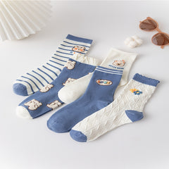 5 Pairs Teddy Bear Crew Socks Mixed Pattern Textured Pack