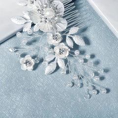 Flower Charm Hair Comb Crystal & Faux Pearl Bridal Headwear