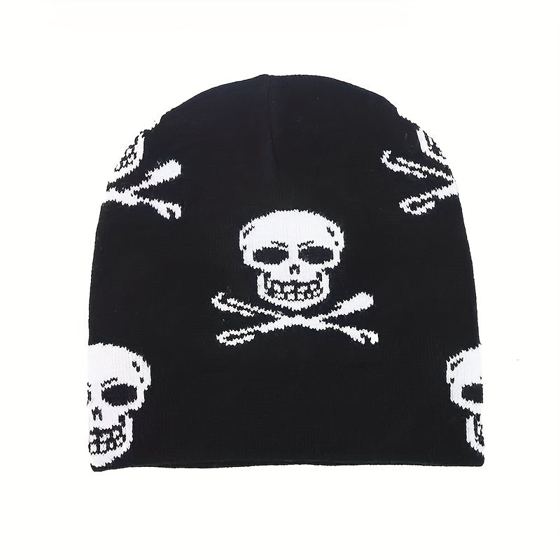 Hip Hop Skull Jacquard Beanie Y2K Knitted Hat Warm Cap