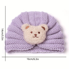 Kids Bear Head Knitted Woolen Baby Hat, 0-3 Years
