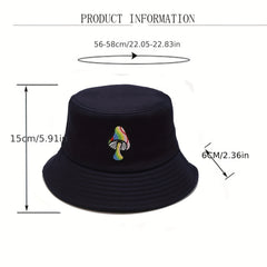 Mushroom Embroidery Bucket Hat Breathable Fisherman Cap