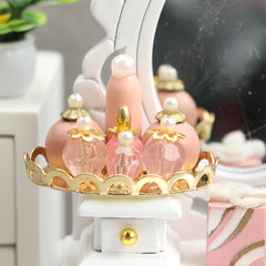 1:12 Dollhouse Bedroom Bathroom Accessories: Golden Tray & Pink Perfume Set