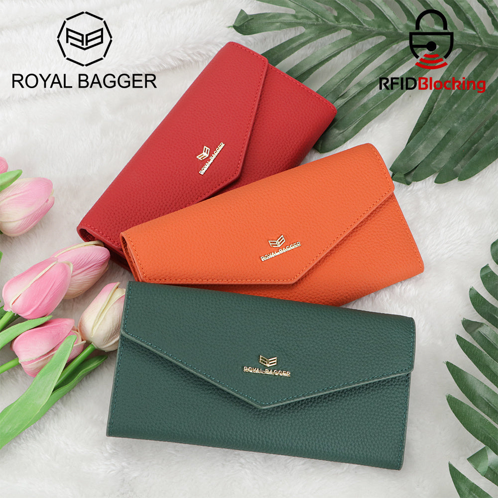 Royal Bagger Leather Wallet RFID Casual Style Envelope Clutch with Coin Pocket