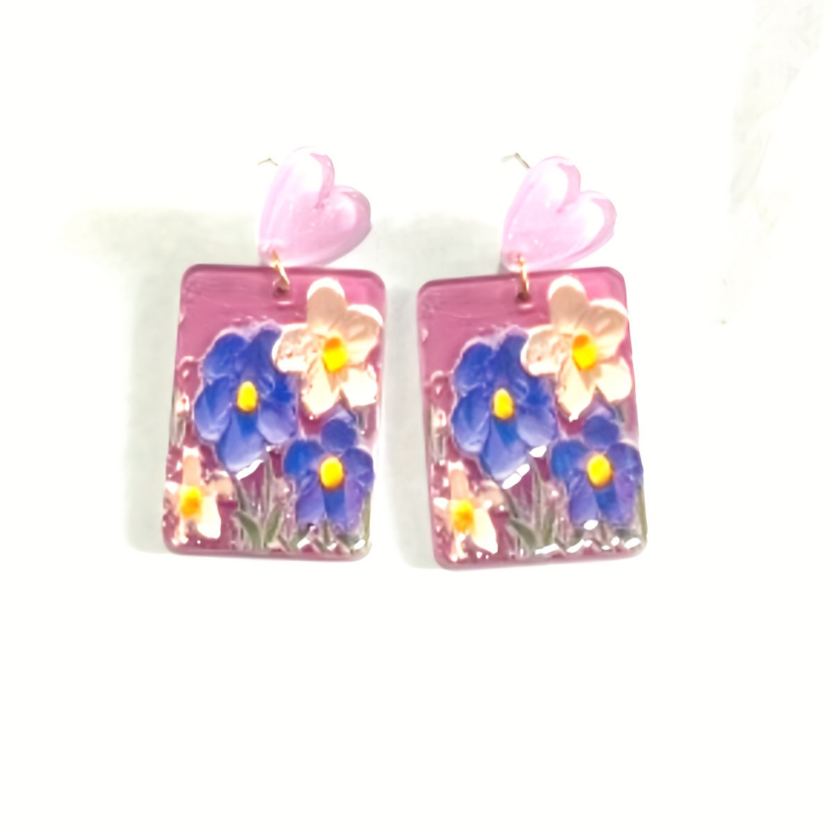 4 Pairs Flower Floral Rectangular Stud Earrings Set