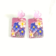 4 Pairs Flower Floral Rectangular Stud Earrings Set